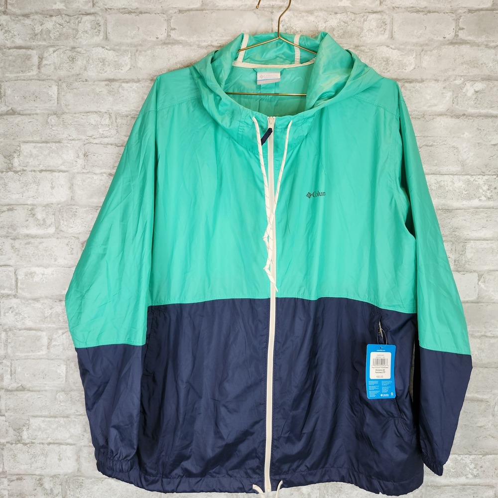 Columbia Windbreaker Flash Forward Colorblock Teal Navy Outdoor Jacket Size 2X